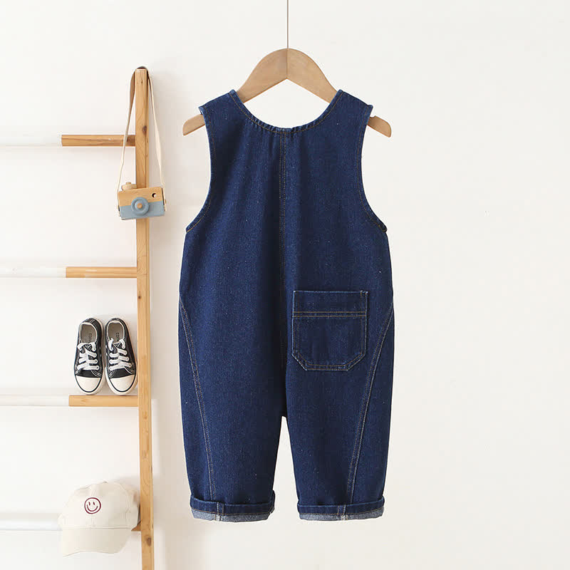 Toddler Baby Navy Button Front Denim Overalls - image 2