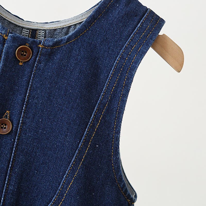 Toddler Baby Navy Button Front Denim Overalls - image 4