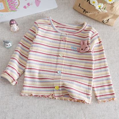 Toddler Girl Stripe Bunny Knit Shirt - Beige - 6-7T - image 4