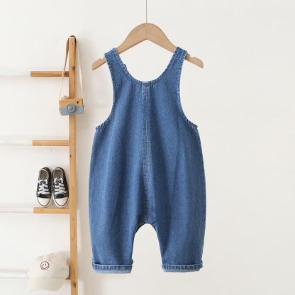Baby Toddler Blue Denim Snap Bottom Short Overalls - image 2