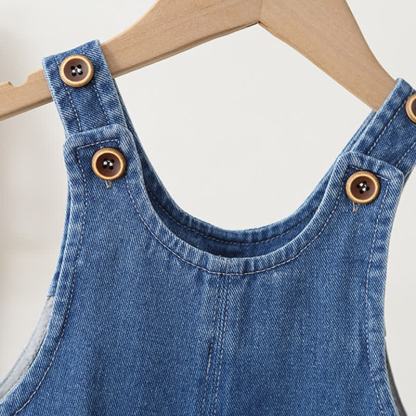 Baby Toddler Blue Denim Snap Bottom Short Overalls - image 3