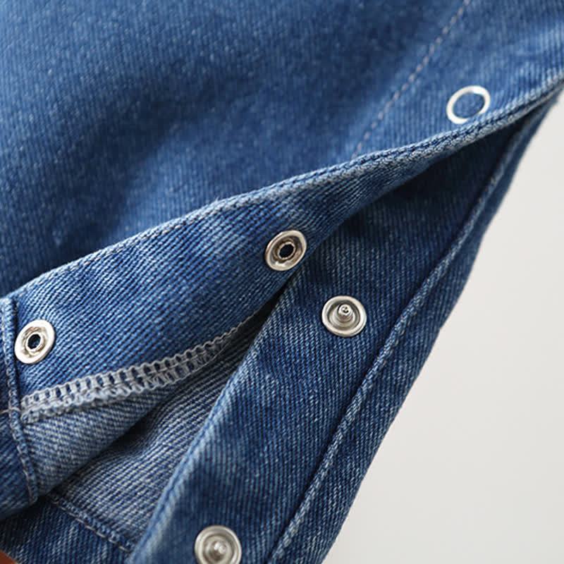 Baby Toddler Blue Denim Snap Bottom Short Overalls - image 9