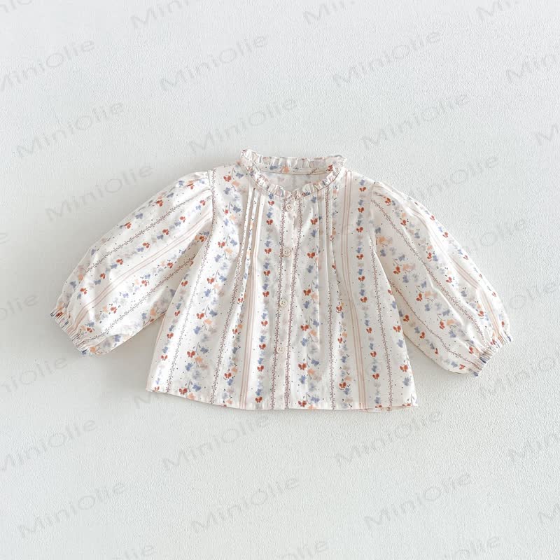 Toddler Baby Girl Floral Puff Long Sleeve Shirt & Embroidered Denim Suspender Dress - Beige - 6-7T - image 3