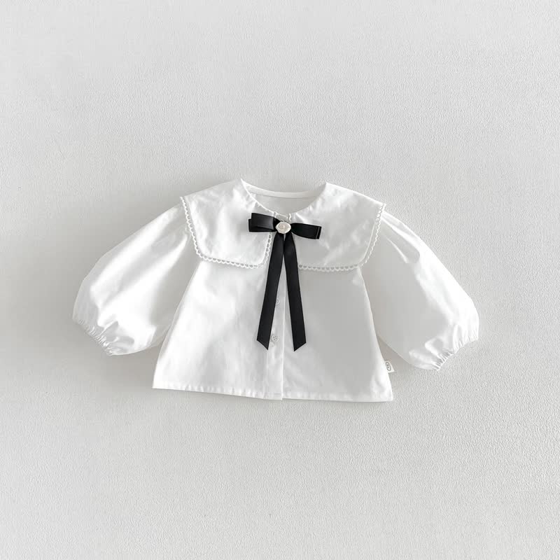 Toddler Baby Girl Solid Peter Pan Collar Bow Shirt & Bow Floral Sleeveless Dress - White - 130 - image 4