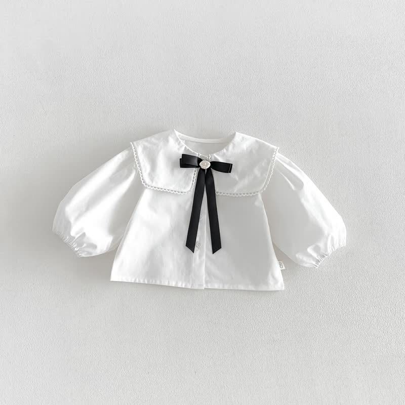 Toddler Baby Girl Solid Peter Pan Collar Bow Shirt & Bow Floral Sleeveless Dress - White - 130 - image 4