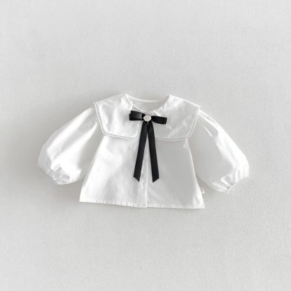 Toddler Baby Girl Solid Peter Pan Collar Bow Shirt & Bow Floral Sleeveless Dress - White - 130 - image 4