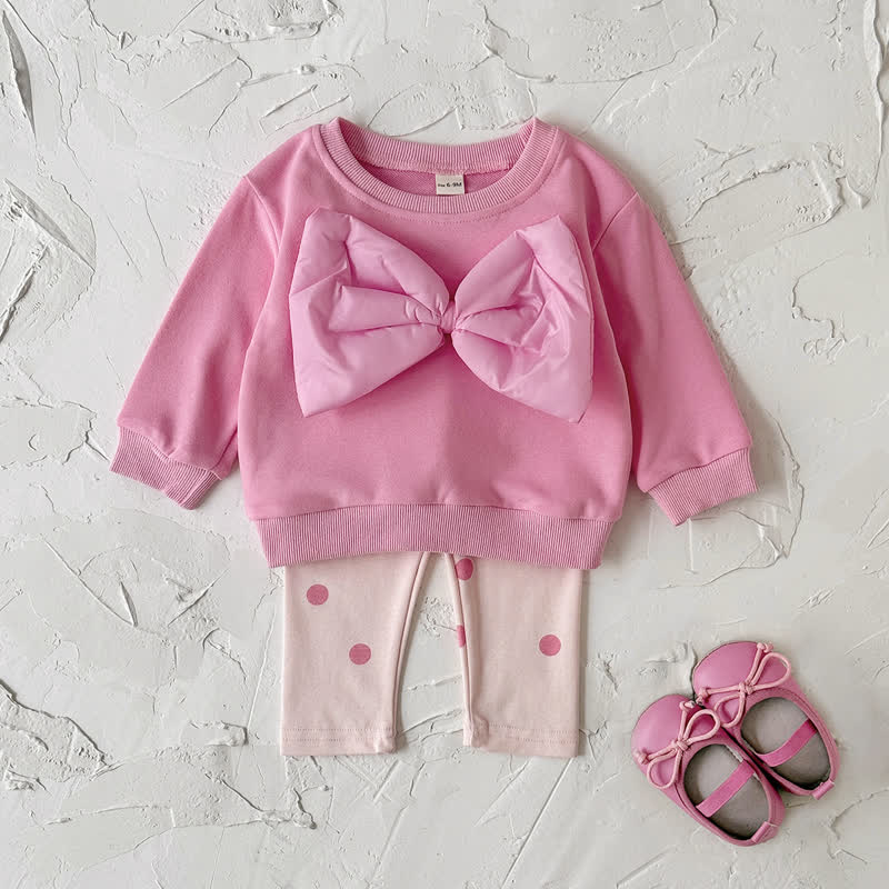 Baby Pink Bow Sweatshirt and Polka Dot Leggings Set - Pink - 2-3Y - image 2