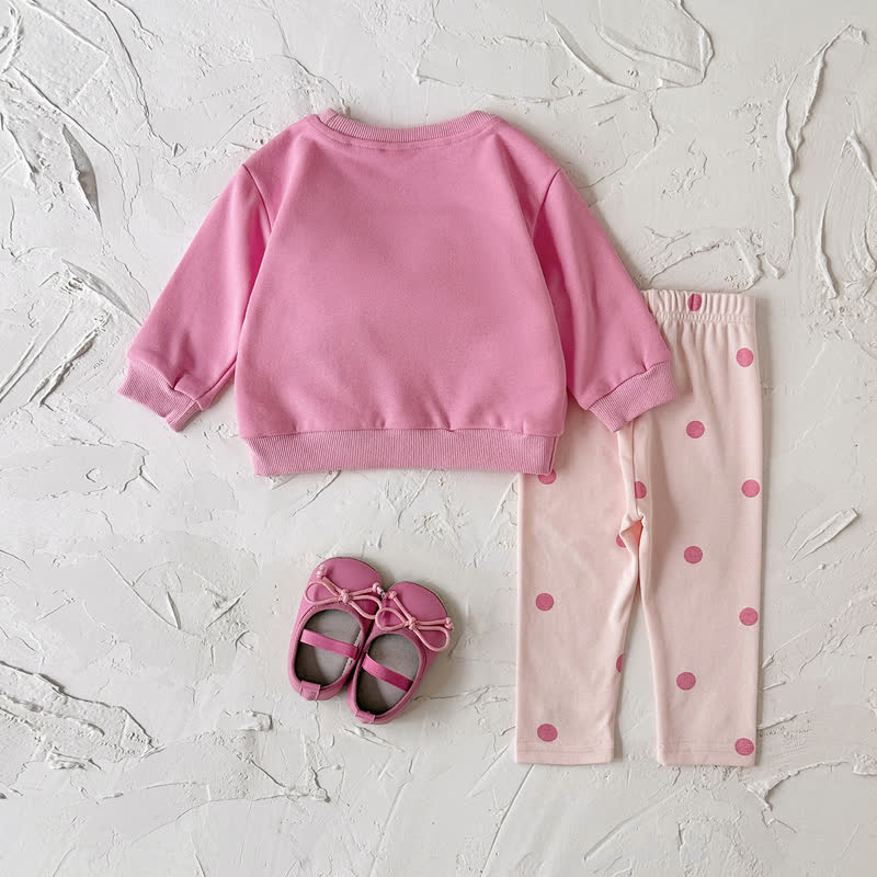 Baby Pink Bow Sweatshirt and Polka Dot Leggings Set - image 3