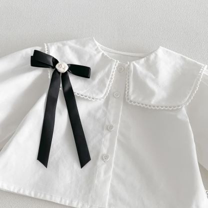 Toddler Baby Girl Solid Peter Pan Collar Bow Shirt & Bow Floral Sleeveless Dress - image 7
