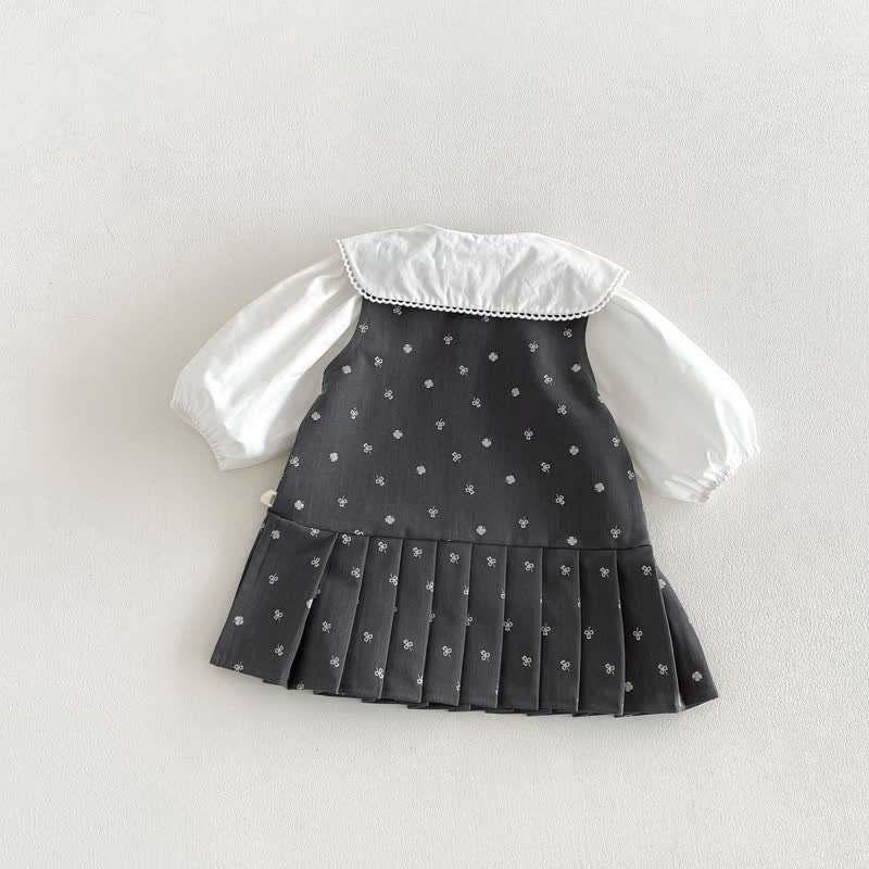 Toddler Baby Girl Solid Peter Pan Collar Bow Shirt & Bow Floral Sleeveless Dress - image 3