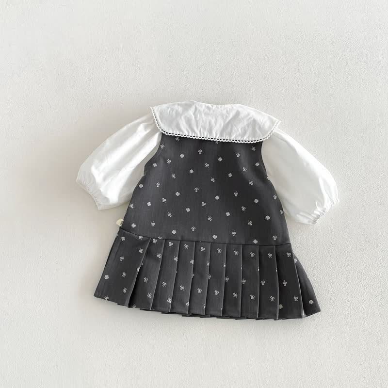 Toddler Baby Girl Solid Peter Pan Collar Bow Shirt & Bow Floral Sleeveless Dress - image 3
