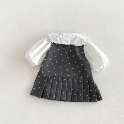 Toddler Baby Girl Solid Peter Pan Collar Bow Shirt & Bow Floral Sleeveless Dress - image 3