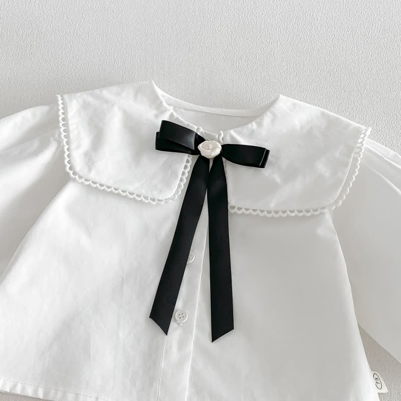 Toddler Baby Girl Solid Peter Pan Collar Bow Shirt & Bow Floral Sleeveless Dress - image 6