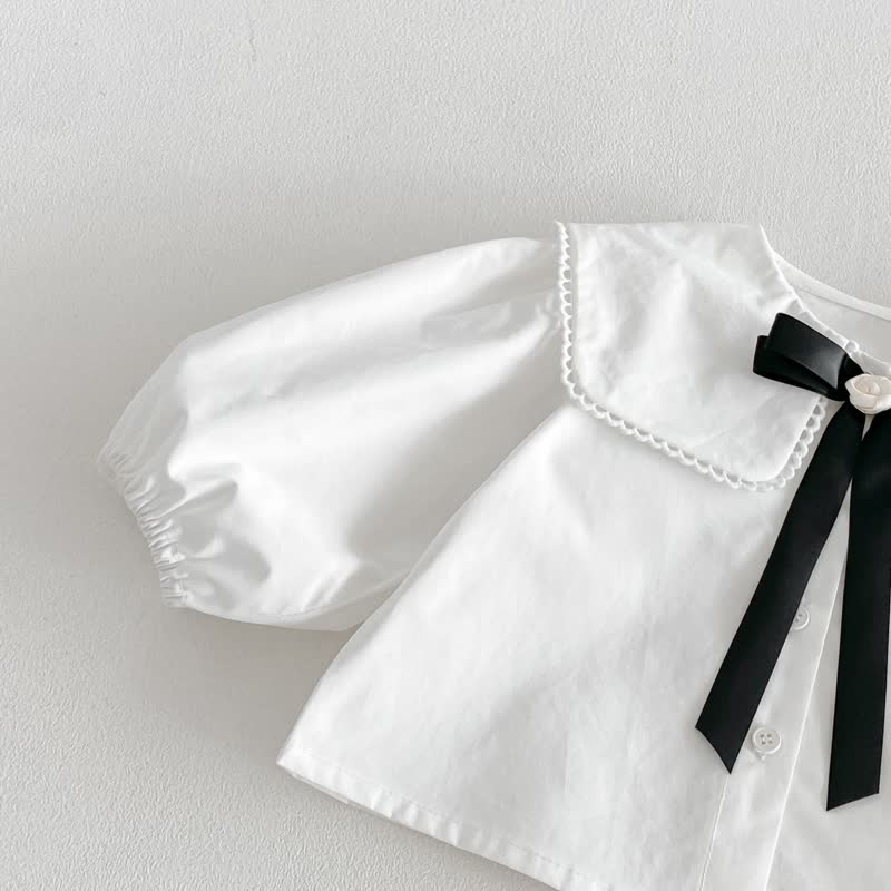Toddler Baby Girl Solid Peter Pan Collar Bow Shirt & Bow Floral Sleeveless Dress - image 9
