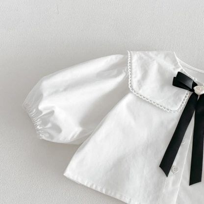 Toddler Baby Girl Solid Peter Pan Collar Bow Shirt & Bow Floral Sleeveless Dress - image 9