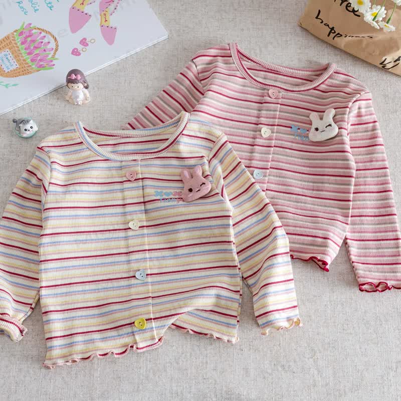 Toddler Girl Stripe Bunny Knit Shirt - image 2