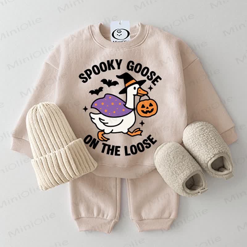 SPOOKY GOOSE ONE THE LOOSE Baby Beige Sweatshirt 2-piece Set - Beige - 2-3T - image 1