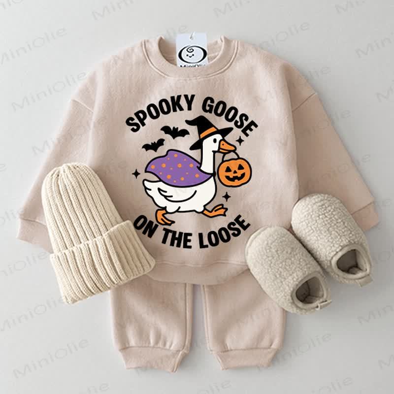 SPOOKY GOOSE ONE THE LOOSE Baby Beige Sweatshirt 2-piece Set - Beige - 2-3T - image 1