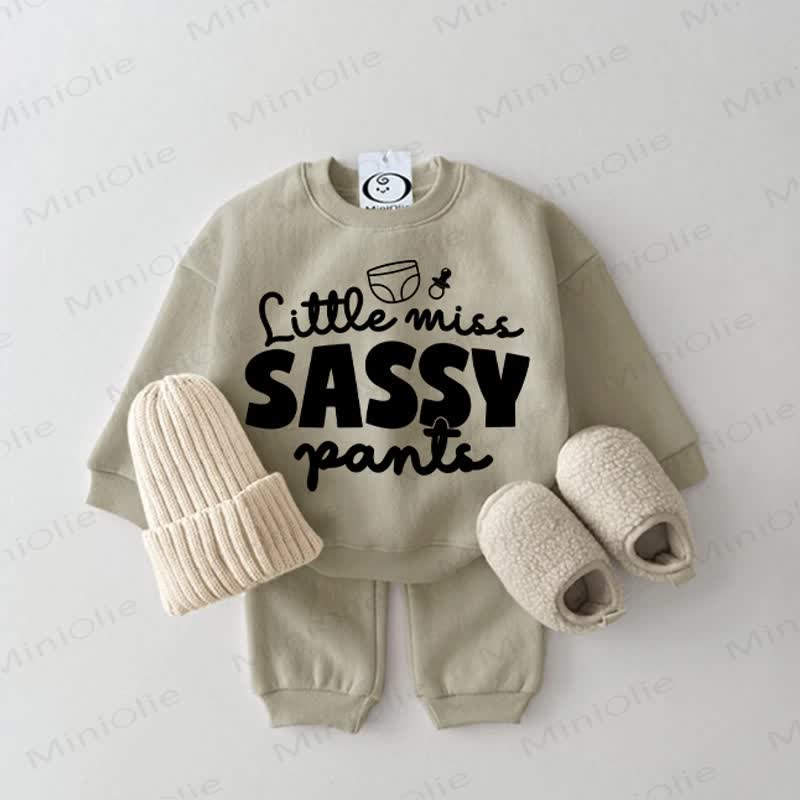 LITTLE MISS SASSY PANTS Baby Sweatshirt 2-piece Grey Green Set - Grey Green - 2-3T - image 1