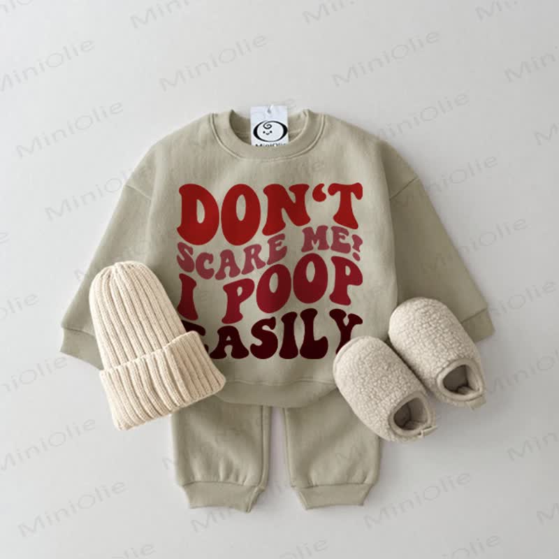 DON'T SCARE ME! I POOP EASILY Baby Sweatshirt 2-piece Grey Green Set - Grey Green - 2-3T - image 1