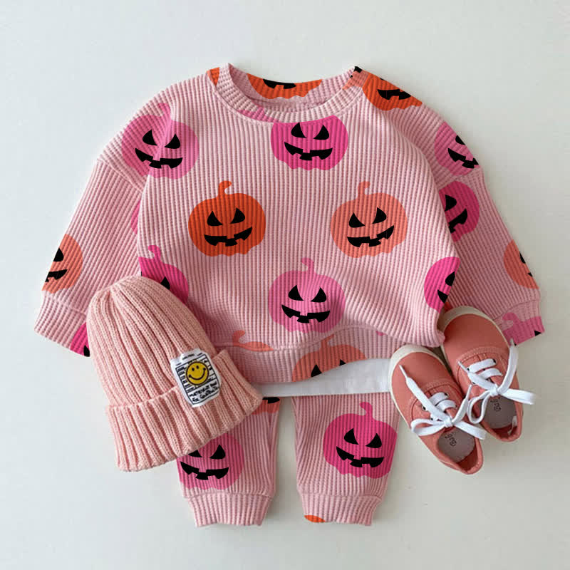 Baby Funny Face Pumpkin Pink Waffle 2-piece Set - Pink - 2-3T - image 1