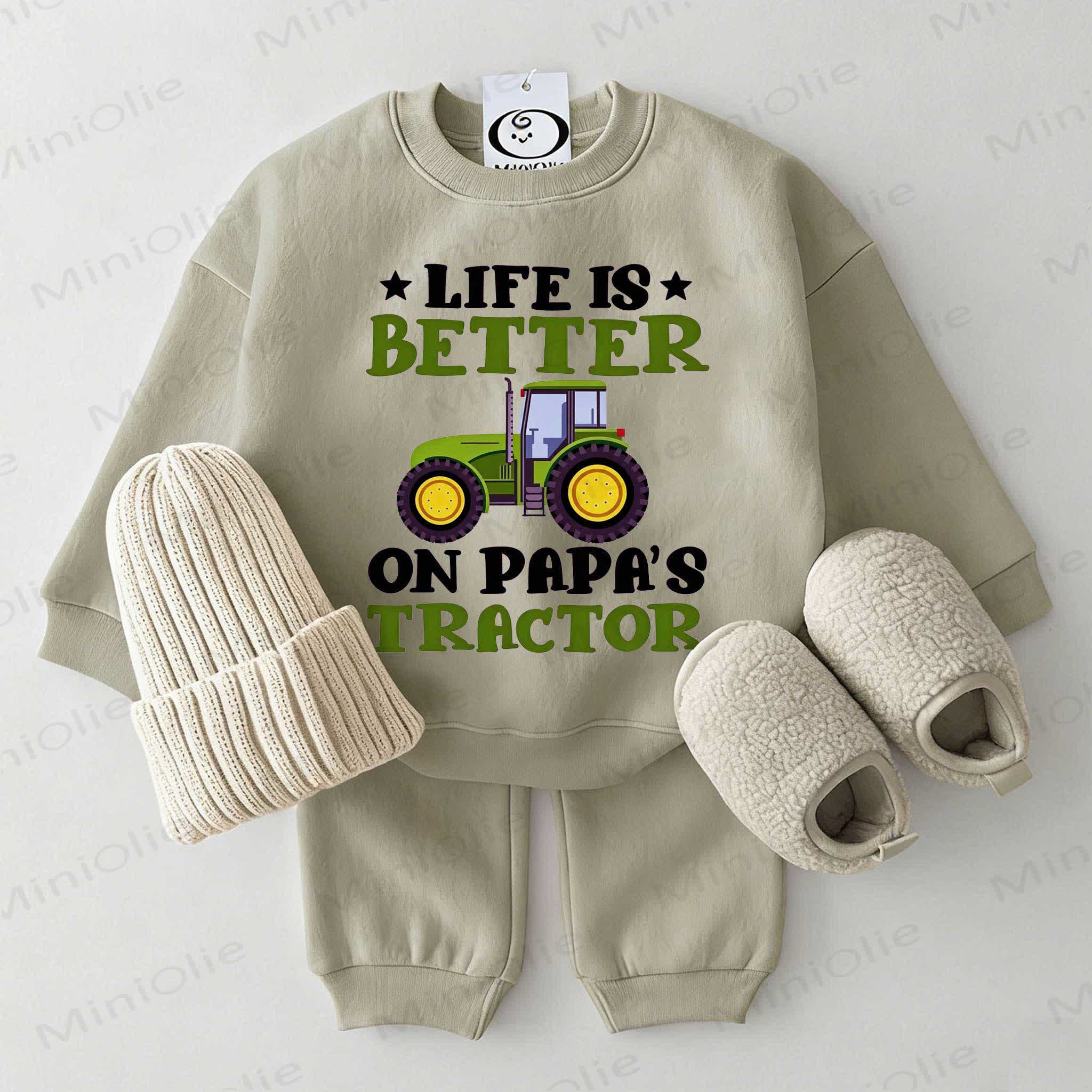 LIFE IS BETTER ON PAPA'S TRACTOR Baby Sweatshirt 2-piece Grey Green Set - Grey Green - 2-3T - image 1
