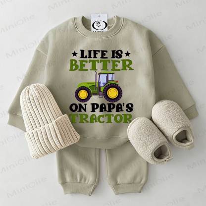 LIFE IS BETTER ON PAPA'S TRACTOR Baby Sweatshirt 2-piece Grey Green Set - Grey Green - 2-3T - image 1