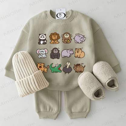 Baby Cartoon Animal Print Sweatshirt 2-piece Grey Green Set - Grey Green - 2-3T - image 1