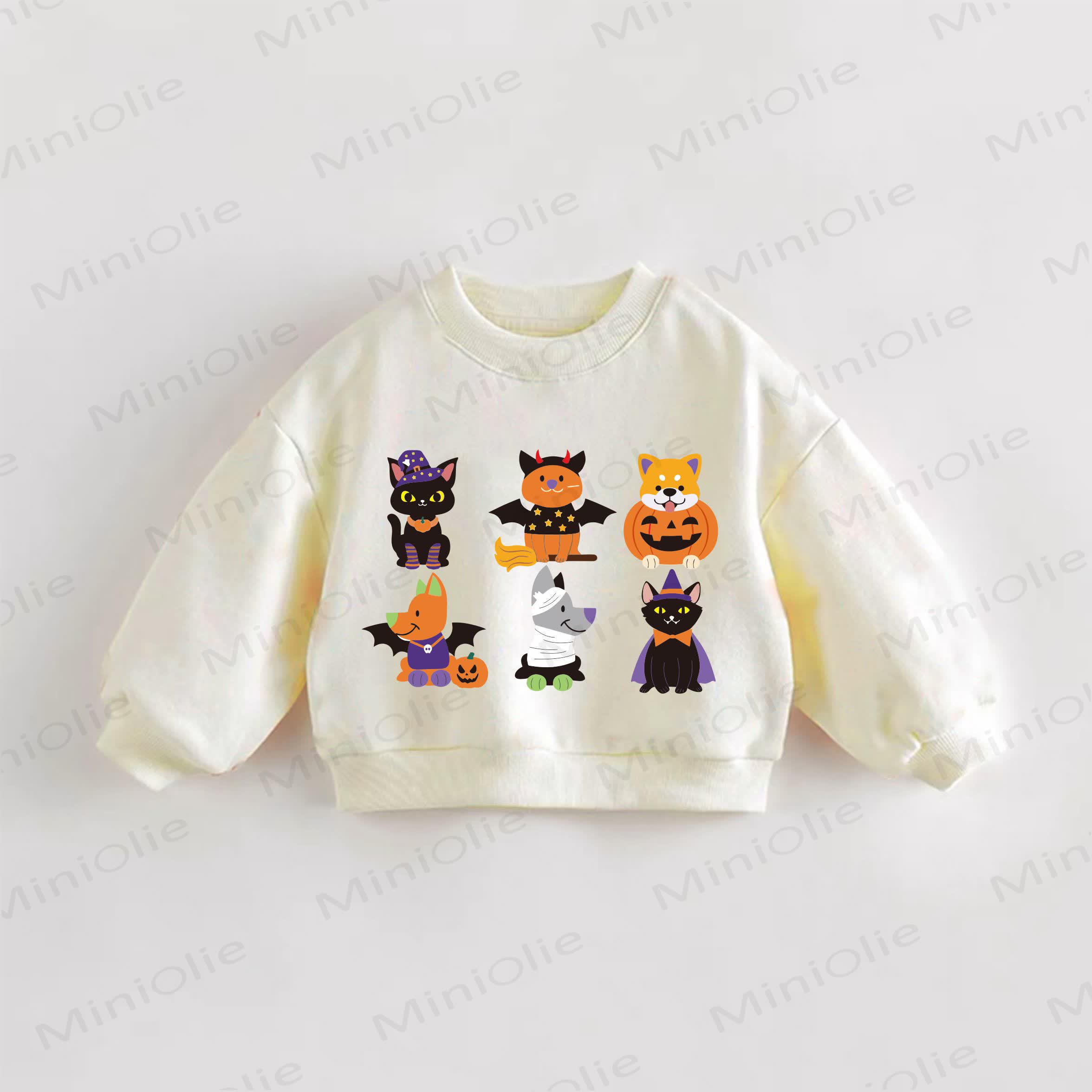 Baby Toddler Halloween Costumed Pets Cartoon Print Cream Sweatshirt - Cream - 3-5T - image 1