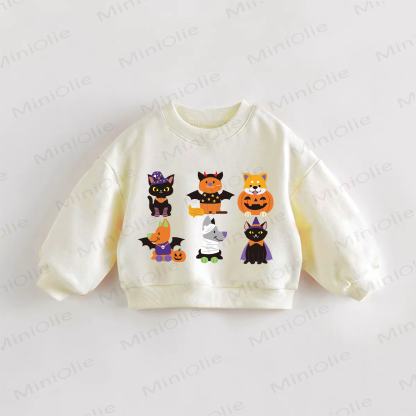 Baby Toddler Halloween Costumed Pets Cartoon Print Cream Sweatshirt - Cream - 3-5T - image 1