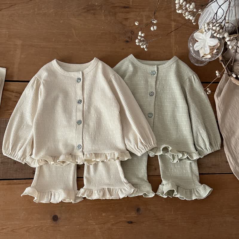 Baby Toddler Textured Ruffle Trim Cardigan and Pants Set - image 1