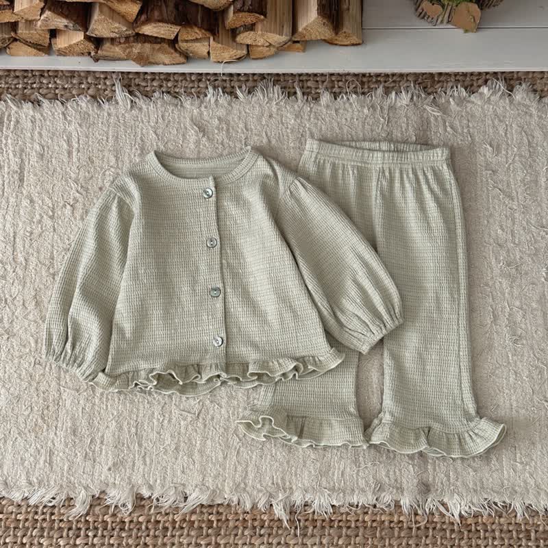 Baby Toddler Textured Ruffle Trim Cardigan and Pants Set - Green - 3-4T - image 3
