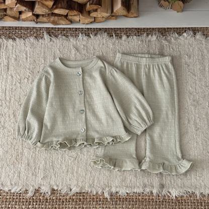 Baby Toddler Textured Ruffle Trim Cardigan and Pants Set - Green - 3-4T - image 3