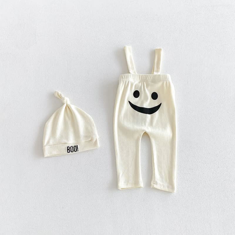 Baby Solid Color Ribbed Top or Halloween Themed Overalls with Hat - White Overalls - 18-24M - image 2