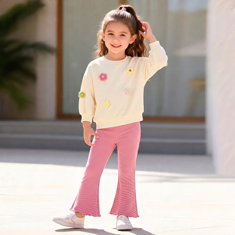Toddler Girl Floral Applique Sweatshirt and Flare Pants Set - image 1