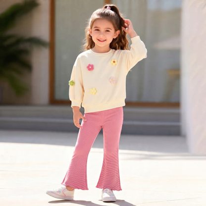 Toddler Girl Floral Applique Sweatshirt and Flare Pants Set - image 1