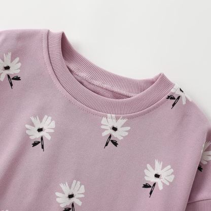 Toddler Girls Purple Daisy Print Sweatshirt and Pants Set - image 3