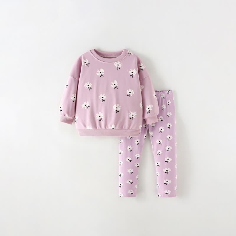 Toddler Girls Purple Daisy Print Sweatshirt and Pants Set - Purple - 10-11T - image 2