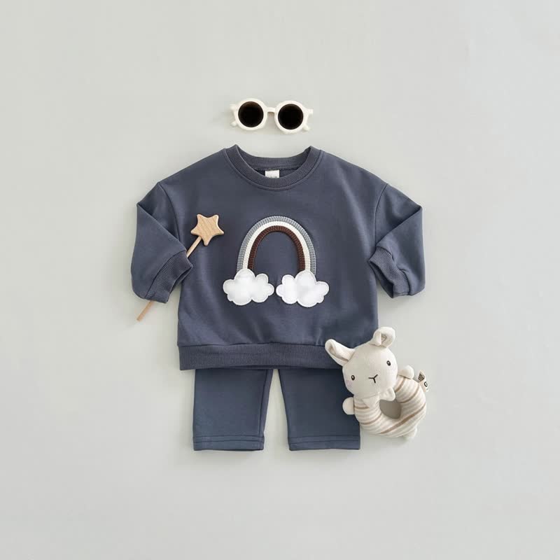 Baby Rainbow Cloud Applique Sweatshirt and Pants Set - Navy - 4Y - image 1