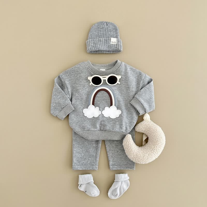 Baby Rainbow Cloud Applique Sweatshirt and Pants Set - Gray - 4Y - image 2