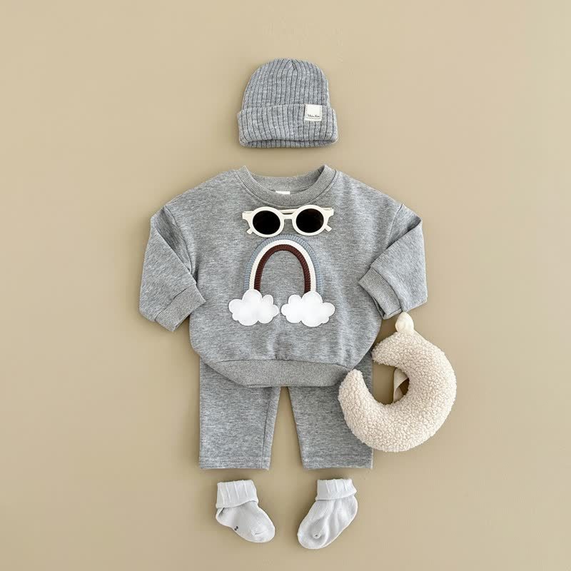 Baby Rainbow Cloud Applique Sweatshirt and Pants Set - Gray - 4Y - image 2