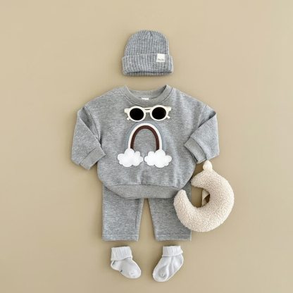 Baby Rainbow Cloud Applique Sweatshirt and Pants Set - Gray - 4Y - image 2