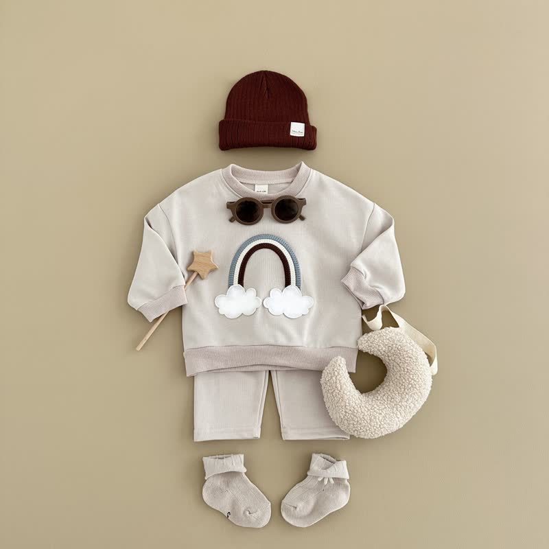 Baby Rainbow Cloud Applique Sweatshirt and Pants Set - Beige - 4Y - image 3