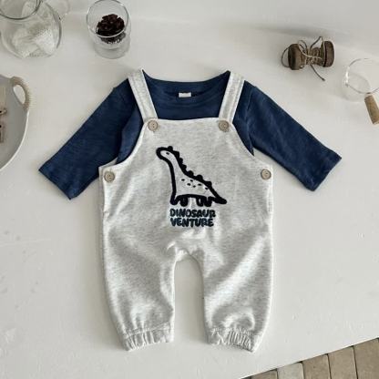 DINOSAUR VENTURE Baby Long Sleeve Tee and Overalls Set - Gray - 12-18M - image 2