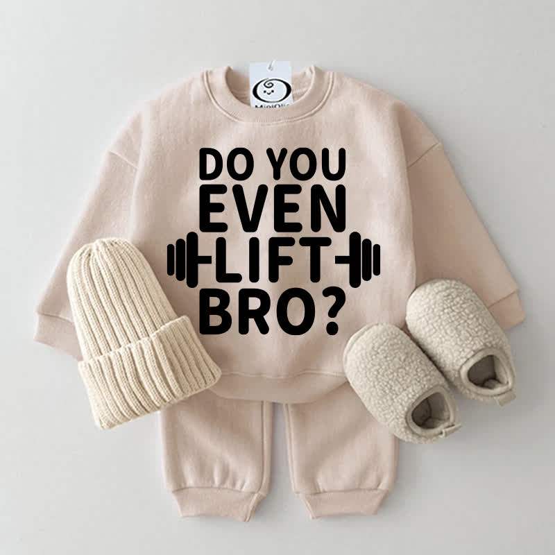 DO YOU EVEN LIFT BRO? Baby Beige Sweatshirt 2-piece Set - Beige - 2-3T - image 1