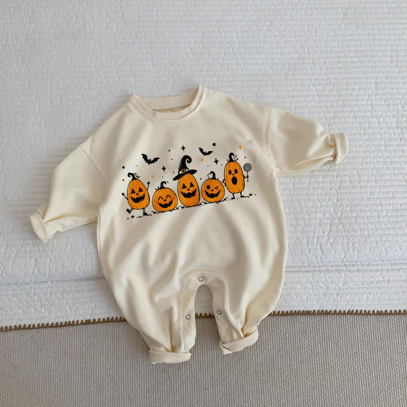 Baby Toddler Halloween Pumpkins Beige Romper - Beige - 2-3T - image 1