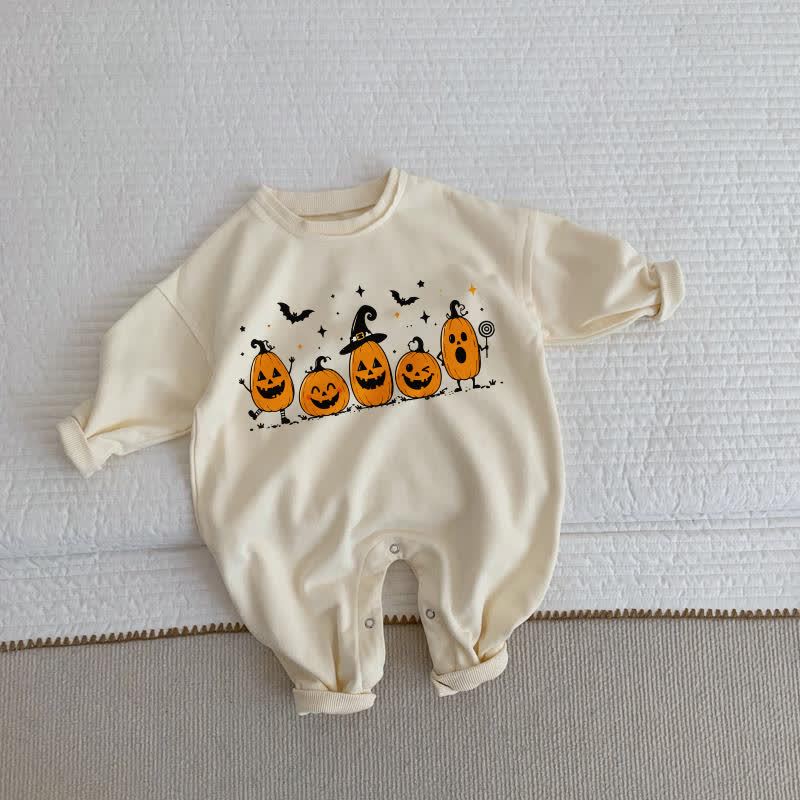 Baby Toddler Halloween Pumpkins Beige Romper - Beige - 2-3T - image 1