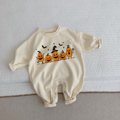 Baby Toddler Halloween Pumpkins Beige Romper - Beige - 2-3T - image 1