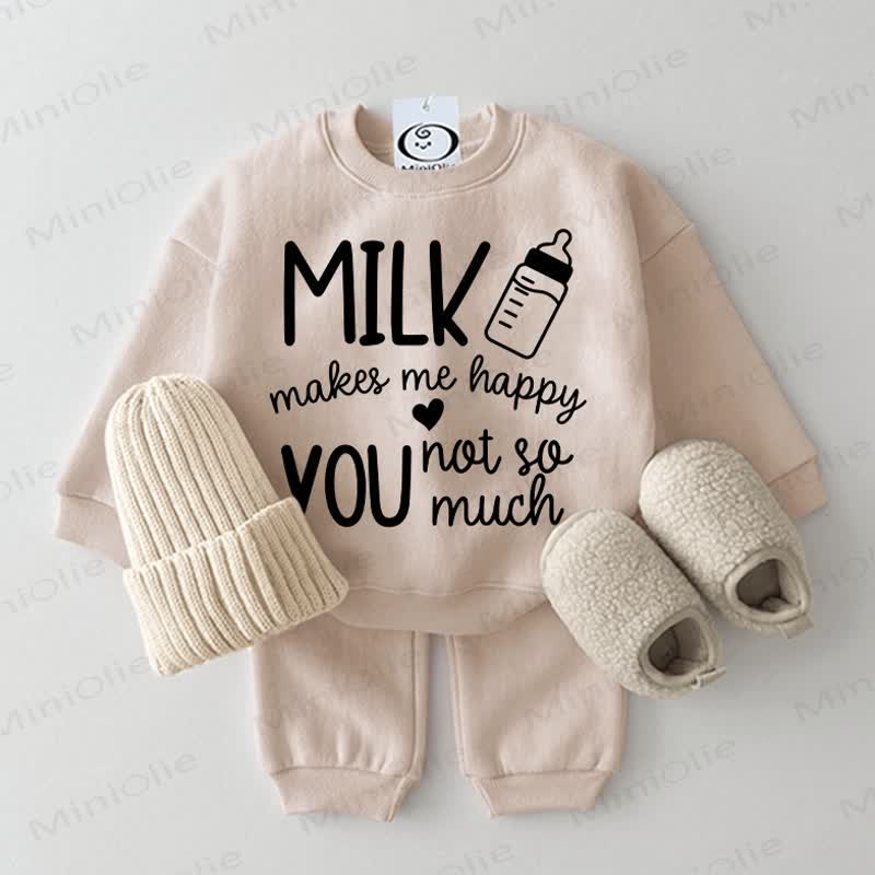 MILK MAKES ME HAPPY YOU NOT SO MUCH Baby Sweatshirt 2-piece Set - Beige - 2-3T - image 1