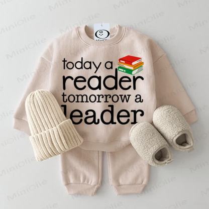 TODAY A READER TOMORROW A LEADER Baby Sweatshirt 2-piece Set - Beige - 2-3T - image 1